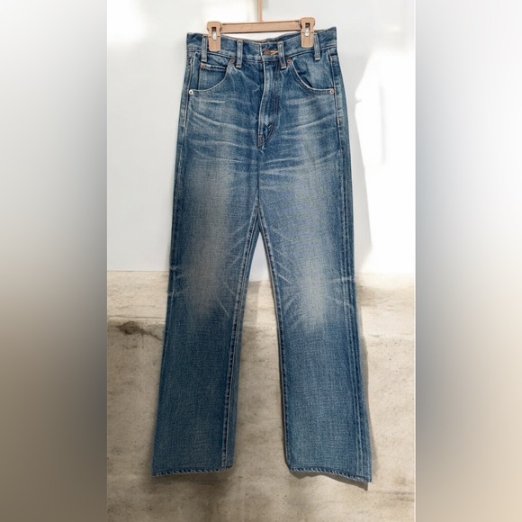 CELINE Designer Flared Surf High Waisted Jeans In Blue Union Wash Denim - Picture 6 of 11